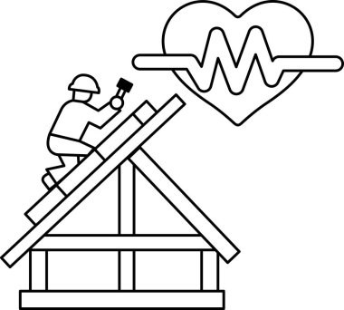 Arka planda kalp gösterilirken bir adam çatıda çalışıyor. Kalp, enerji akışını ya da insanın kalp atışını temsil eden bir dalgayla çevrilidir. Sıkı çalışma kavramı