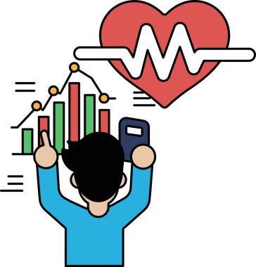 Adamın biri elinde bir cep telefonu tutuyor ve grafiğe bakıyor. Grafik kalp atışını gösteriyor. Adam grafiğe odaklanmış durumda, muhtemelen veriyi anlamaya ya da buna dayanarak bir karar vermeye çalışıyor.