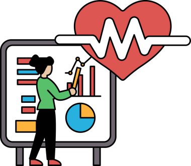 Bir kadın üzerinde kalp olan beyaz bir tahtanın önünde duruyor. O bir kalem tutuyor ve tahtaya bakıyor. Bir proje veya sunum üzerinde çalışan kişi kavramı