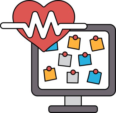 Bir kalp bir bilgisayar monitöründe bir sürü notla gösterilir. Kalp bir çizgi ile çevrilidir ve notalar etrafına saçılmıştır. Meşgul ve aktif zihin kavramı