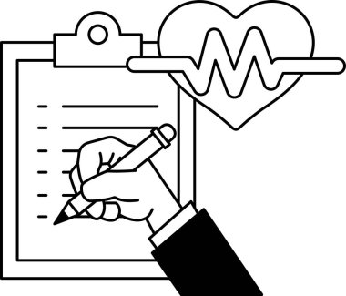 Kalemle bir kişi panoya yazı yazıyor. Panonun üzerinde bir kalp var. Birinin sağlığına dikkat etme kavramı ve sağlık raporlarını takip etmenin önemi