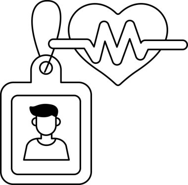 Bir adamın yaka kartı kalbe iliştirilmiştir. Etiket bir ipten sarkıyor. Kalp, görüntünün ortasındadır.