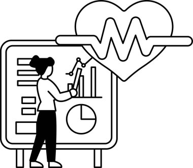 Bir kadın üzerinde kalp olan beyaz bir tahtanın önünde duruyor. O bir kalem tutuyor ve tahtaya bakıyor. Bir proje veya sunum üzerinde çalışan kişi kavramı