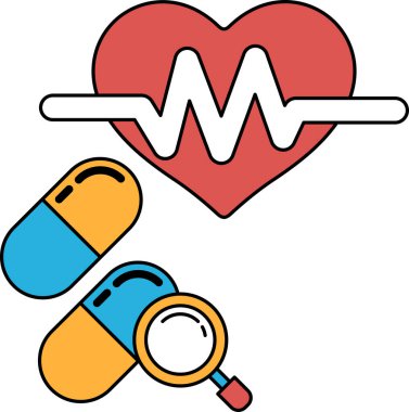 İçinde çizgi olan bir kalp ve yanında iki hap. Haplar 