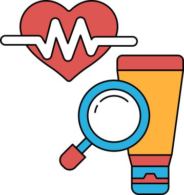 Üzerinde steteskop olan bir kalp gösterilir. Kalbin yanında bir büyüteç gösterilir.