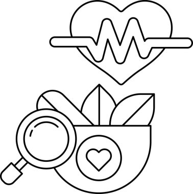 Beyaz arka planda bir kalp ve bir büyüteç var. Kalp bir kase ile çevrilidir ve büyüteç kalbin sol tarafındadır. Önemli bir şeye yakından bakma kavramı