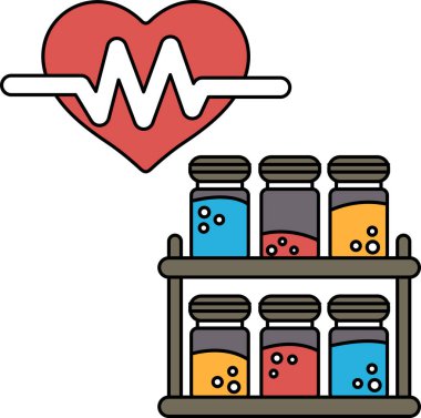 Bir kalp ve bir sıra kavanozun siyah beyaz çizimi. Kavanozlar 