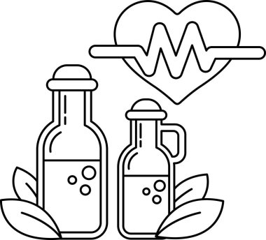 Bir kalbin yanında iki şişe ilaç ve bir EKG 'nin çizgi çizimi gösteriliyor. Sağlık ve sağlık kavramı, ilaç şişeleri birinin vücuduyla ilgilenmesinin önemini temsil ediyor.
