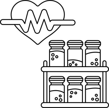 Bir kalp ve bir sıra kavanozun siyah beyaz çizimi. Kavanozlar 