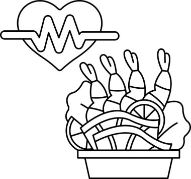 Bir kalp ve bir demet sebze, siyah ve beyaz bir resimde gösterilir. Kalp görüntünün merkezindedir ve sebzeler etrafına saçılmıştır. Sebzeler havuç ve kereviz içeriyor.