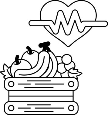 Kalp, elma, muz ve üzüm gibi çeşitli meyve ve sebzelerle çevrilidir. Kalp sağlık ve canlılığın sembolü olarak tasvir edilirken, meyveler