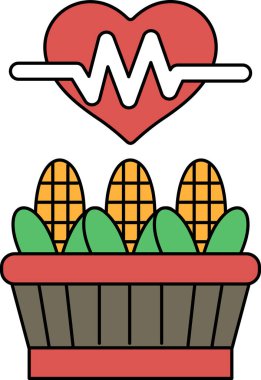 Bir kalp üç mısır tanesiyle çevrilidir. Mısır sepette.