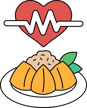 Bir tabak yemeğin üzerinde bir kalp gösterilir. Kalp, EKG 'ye benzeyen bir hat ile çevrili. Yemek tabağı bir tatlıdır, ve kalp sevginin ve özenin sembolüdür.