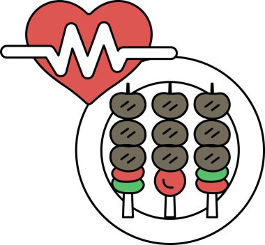 Bir tabak yemeğin yanında bir kalp gösterilir. Kalp, aynı zamanda yemek tabakasına bağlı bir çizgiye bağlıdır.