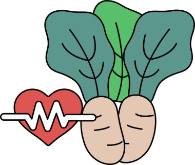 Bir havuç ve yaprağın yanında bir kalp gösterilir. Kalp EKG okuyan bir makineye bağlı. Sağlık ve sağlık kavramı, birinin vücuduna bakmasının önemini vurgulamak.