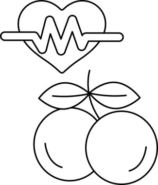 Bir kalp ve bir meyve siyah beyaz çizilir. Kalp bir dalgayla çevrilidir ve meyve bir eriktir. Kalp hayati organı temsil ettiği için sağlık ve sağlık kavramı.