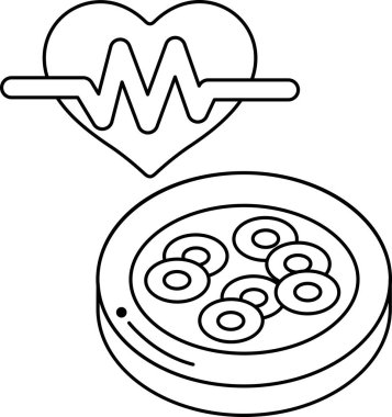 Bir kalp ve siyah beyaz arka planı olan bir kase yemek. Yiyecek kasesi küçük yuvarlak nesnelerle dolu. Tohum ya da meyve olabilir.