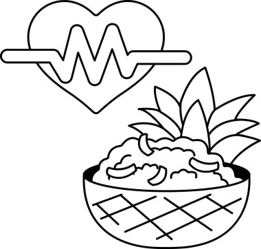 Beyaz arka planda bir kalp ve bir ananas çizilir. Kalp bir dalgayla çevrilidir ve ananas görüntünün ortasına yerleştirilir. Sağlık ve canlılık kavramı