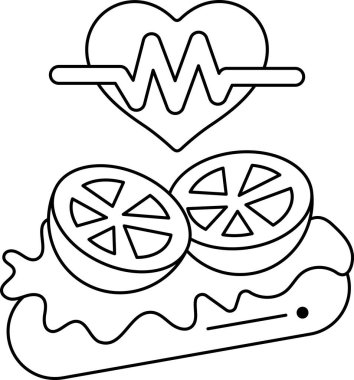 Bir kalp, domatesli ve marullu bir sandviçin üzerinde gösterilir. Kalp, yaşam ve enerjinin sembolü olan bir dalgayla çevrilidir. Sandviç sağlıklı bir yemek seçeneği.