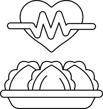 Bir kalp ve bir tabak yemek. Kalp, EKG 'ye benzeyen bir hat ile çevrili. Yemek tabağı kalp şeklinde bir tasarım.