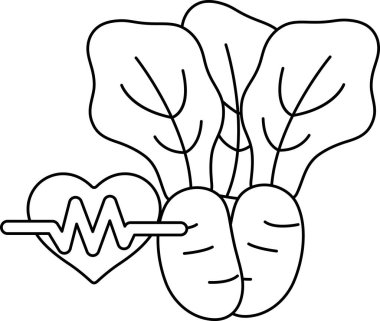 Bir havuç ve yaprağın yanında bir kalp gösterilir. Kalp EKG okuyan bir makineye bağlı. Sağlık ve sağlık kavramı, birinin vücuduna bakmasının önemini vurgulamak.