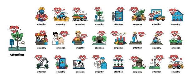 Görüntü, çeşitli kavramları ve fikirleri temsil eden kalp şeklindeki ikonların bir derlemesidir. İkonlar arasında kalbi olan bir adam, kalbi olan bir kadın, kalbi olan bir ağaç, kalbi olan bir araba var.