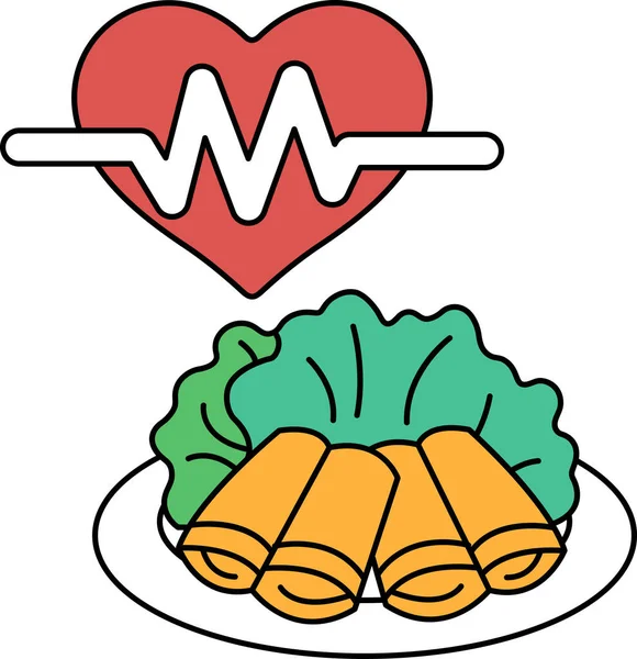 Bir kalp ve tabağında yemek olan bir tabak yemek. Kalp tabağın tam ortasında ve yemek de sağ tarafta.