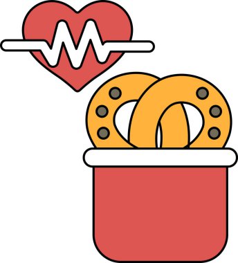 Kalp atışı çizgisi olan bir kalp gösterilir ve donut bir konteynırda gösterilir. Kalp hayatın sembolüdür ve çörek de hoşgörünün sembolüdür.