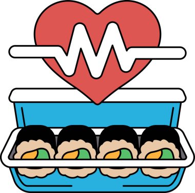 Bir kalp bir tepsi suşinin üzerine çizilir. Kalp siyah ve beyazdır ve suşi de siyah ve beyazdır. Kalp ve suşi bir arada denge ve uyum hissi yaratır.