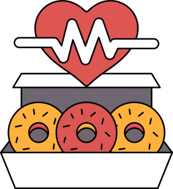 Üstünde kalp olan bir kutu donut. Kalp üç çörekle çevrilidir.