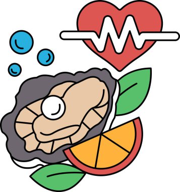 Üzerinde kabuk ve portakal olan bir kalp çizimi. Çizim sağlıklı bir yemektir.