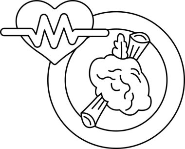 Bir tabak yemeğin üzerinde kalp ve beyin gösterilir. Kalp, EKG 'ye benzeyen bir hat ile çevrili. Yemek tabağı sağlıklı bir yemektir.
