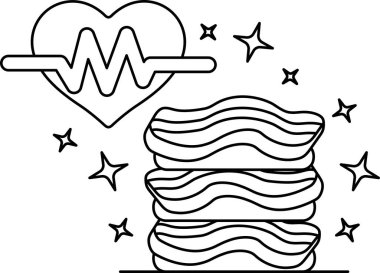 Bir kalp ve bir yığın pastırma siyah beyaz çizimde gösteriliyor. Kalp bir dalgayla çevrilidir ve pastırma üst üste istiflenmiştir. Hoşgörü ve rahatlık kavramı