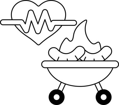 Izgaranın yanında üzerinde sosisli sandviç olan bir kalp gösterilir. Kalp EKG 'ye benzeyen bir makineye bağlı. Birinin kalp sağlığını izlerken yemeğin tadını çıkarma kavramı