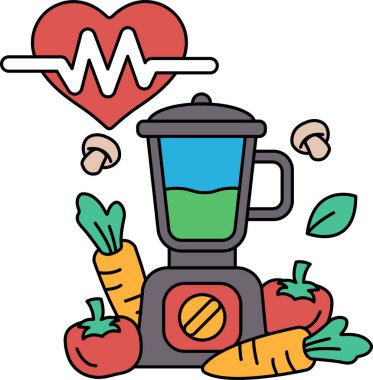 İçinde kalp ve sebze olan bir blender. Kalp sağlığın sembolüdür ve sebzeler de beslenmenin sembolüdür. Bu görüntü insanları sağlıklı yemek seçimleri yapmaya teşvik ediyor.