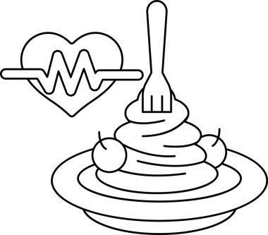 Kalp, çatal ve kaşıkla bir tabakta gösterilir. Çatal kalbi gösteriyor ve kaşık da onun yanında. Birinin sağlığıyla ilgilenirken lezzetli bir yemeğin tadını çıkarma kavramı