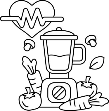 İçinde kalp ve sebze olan bir blender. Kalp sağlığın sembolüdür ve sebzeler de beslenmenin sembolüdür. Bu görüntü insanları sağlıklı yemek seçimleri yapmaya teşvik ediyor.