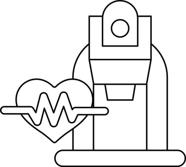 Kalp, EKG okuyan bir makinenin yanında gösterilir. Kalp bir dalgayla çevrili, bu da EKG makinesinin kalbin elektriksel aktivitesini ölçtüğünü gösteriyor. Tıbbi teknoloji kavramı