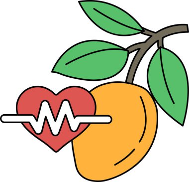 Bir kalp ve bir meyve birlikte çizilir. Kalp bir çizgi ile meyveye bağlıdır ve meyve bir mangodur. Kalp hayatın bir sembolü olduğu için sağlık ve refah kavramı.