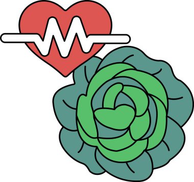 Bir kalp ve bir gül birlikte çizilir. Kalp, EKG 'ye benzeyen bir hat ile çevrili. Kalp görüntünün merkezindedir ve gül de sağ taraftadır.