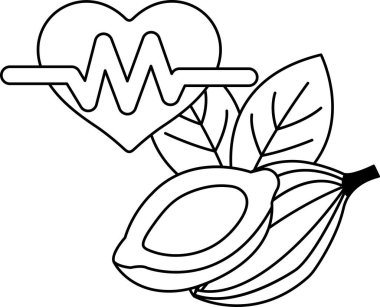 Bir kalp, üzerinde bir çizgi ve yanında bir yaprak ile gösterilir. Kalp atışı gibi görünen bir çizgi ile çevrili.