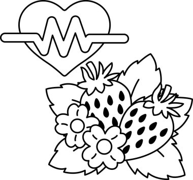 İçinde bir çizgi olan bir kalp ve yanında da bir çilek gösterilir. Kalp hayatın sembolüdür ve çilek de sağlığın sembolüdür.