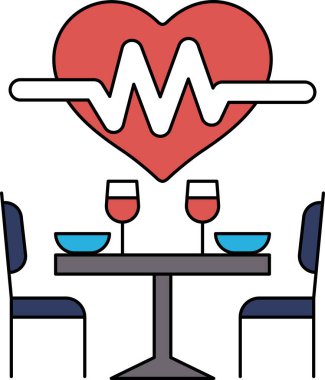 İki şarap bardağı ve iki sandalyeli bir masa. Masa iki kişilik.