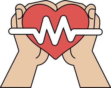 Bir kalp iki elle tutuluyor. Kalp bir dalgayla çevrilidir. Sevgi ve ilgi kavramı