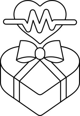 Fiyonklu bir kalp kutunun üstündedir. Kalp, kalp atışı gibi görünen bir çizgiyle çevrilidir. Kalp ve yay görüntünün ana odak noktasıdır ve kutu ikincil bir elementtir.