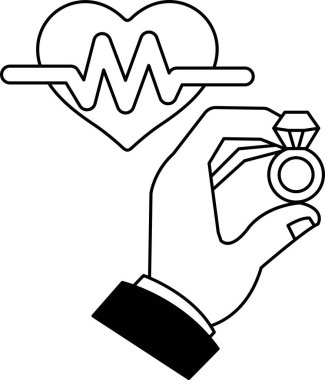 Arka planda kalbi olan bir yüzüğü tutan bir el. Kalp aşkın sembolüdür ve yüzük bağlılığın sembolüdür. Aşk ve bağlılık kavramı, ve ruh hali romantik ve duygusal.
