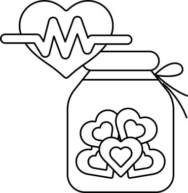 Üstünde kalpler ve bir kalp olan bir kavanoz şeker. Kavanoz beyaz arka planda.