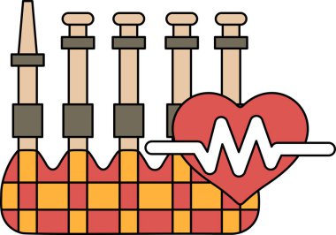 Dört şırıngalı siyah beyaz bir kalp çizimi. Şırıngalar haç şeklinde.