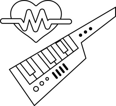 Siyah beyaz bir kalp ve klavye çizimi. Kalp bir dalgayla çevrilidir ve klavye kalbin üzerinde konumlanmıştır. Kalp gibi ritim ve ahenk kavramı