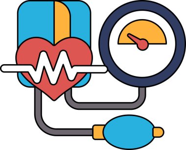 Siyah beyaz bir kalp çizimi ve kan basıncı monitörü. Çizim, kalp sağlığı ve kan basıncını izlemenin önemini aktarıyor.